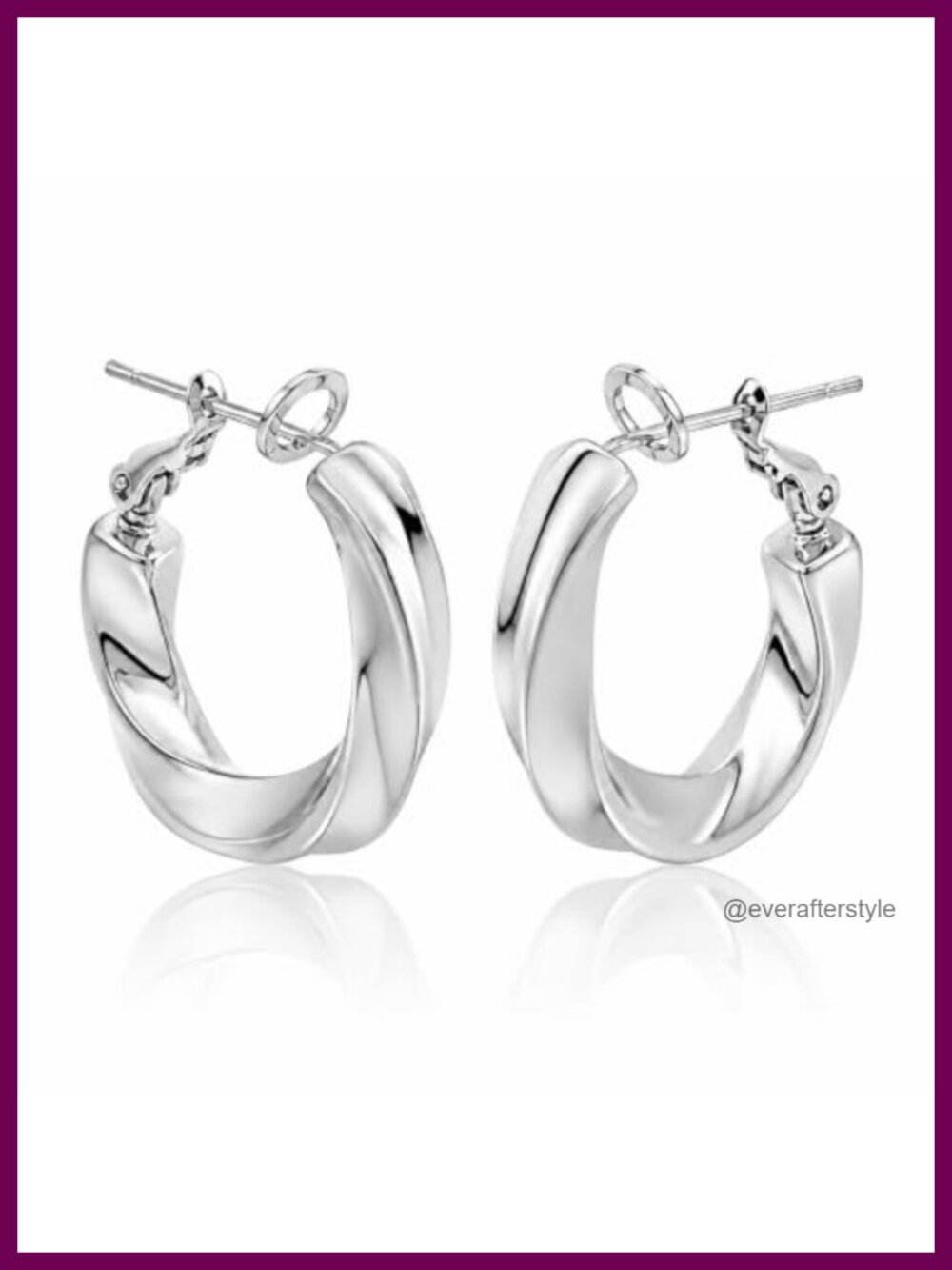 14K White Gold Hoop Earrings Chunky Dome Lightweight Statement